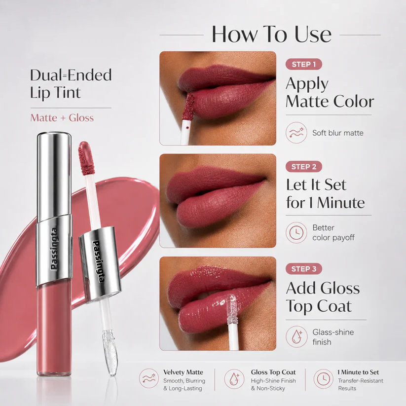 Perfect Twin Lip — Dual-Ended Liquid Lipstick with Velvet Matte Color and Glossy Shine