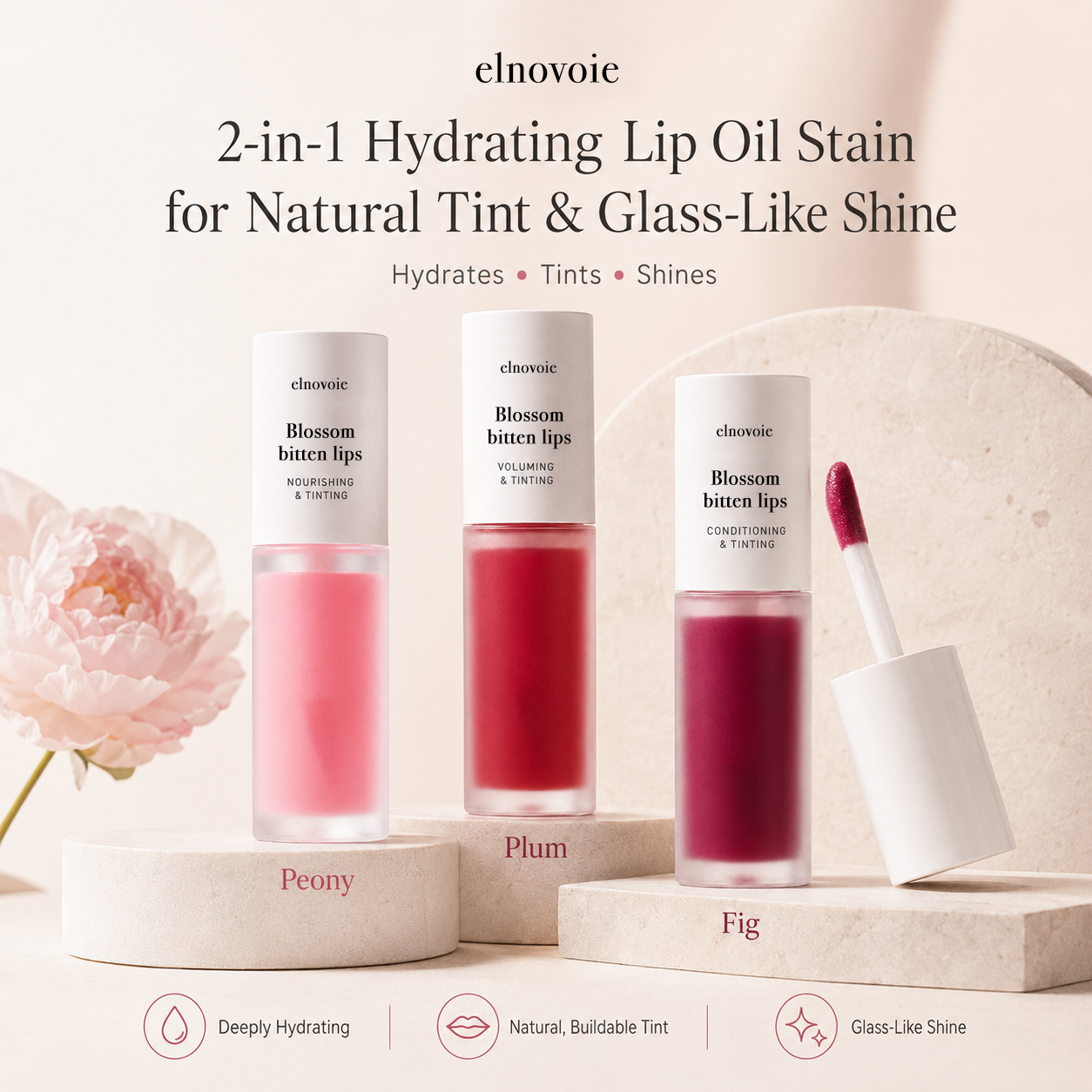 2-in-1 Hydrating Lip Oil Stain for Natural Tint & Glass-Like Shine