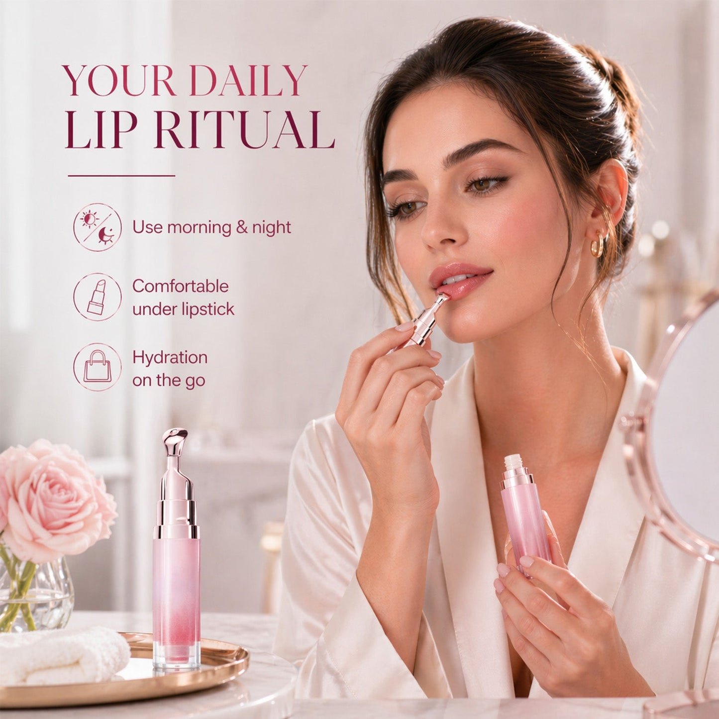 The Lip Serum for Glass Skin: "Non-Sticky & Non-Greasy Formula, 12-Hour Glass-Like Shine